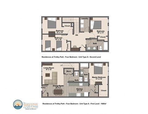 Floor plan for 4 beds, 2.5 baths, 1680 sqft
